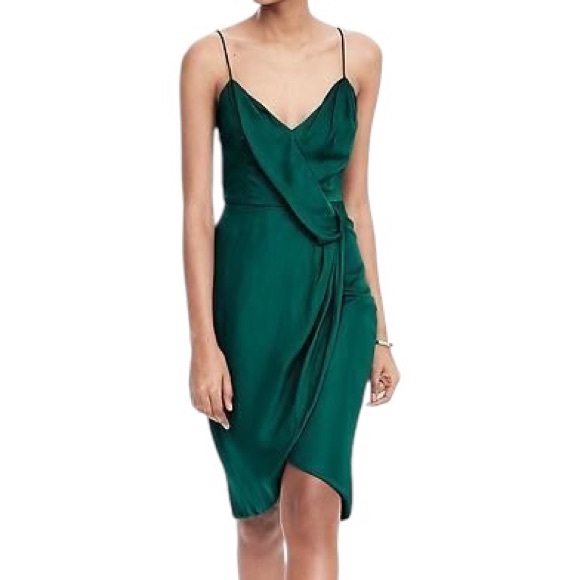 NWT Banana Republic Emerald Green Draped Front Slip Mini Dress - 4 - Picture 2 of 14